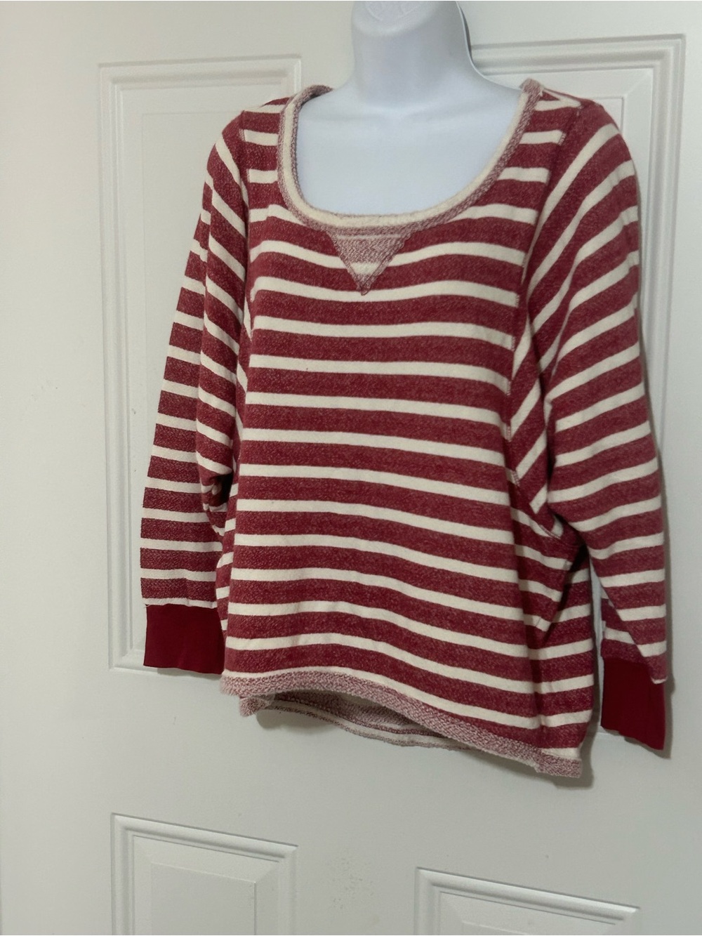 Kut from the Kloth Red and Cream Striped Scoop Neck Sweater